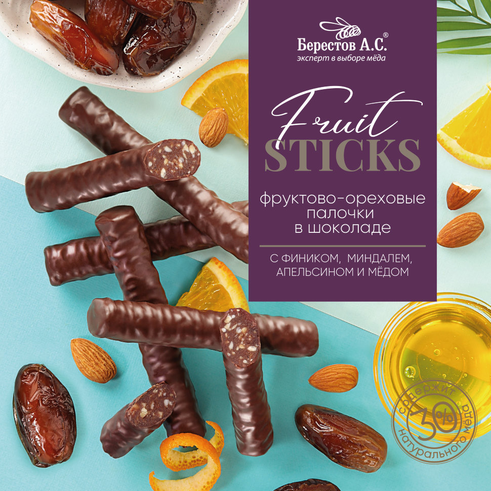  Берестов Fruit Stiсks с фиником, миндалём, апельсином и мёдом, 175г   в Гуково