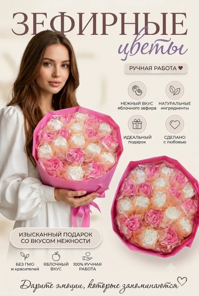  Букет Зефирный Размер XL бело-розовый,350г в Гуково